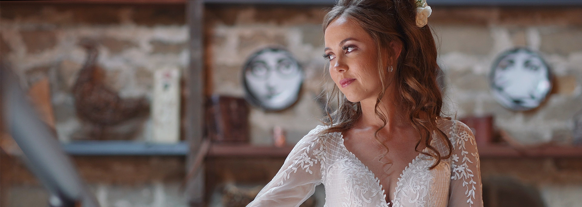 Bride posing in natural light of hallway in Wharfedale Grange venue